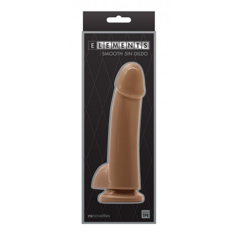 Кофейный гладкий фаллоимитатор на присоске с мошонкой Smooth 5 Inch Dildo - 17 см.