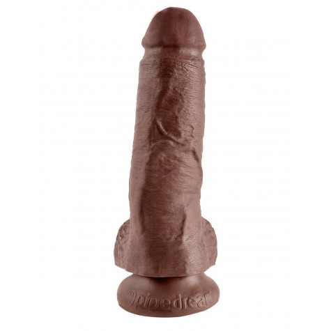 Коричневый фаллоимитатор 8" Cock with Balls - 21,3 см.